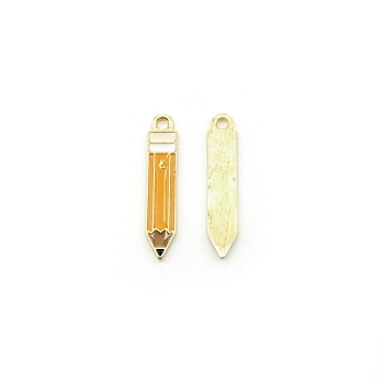 Zinc Alloy Enamel Pendants, Light Gold, Pencil, Orange, 31.5x6x1.5mm, Hole: 2mm