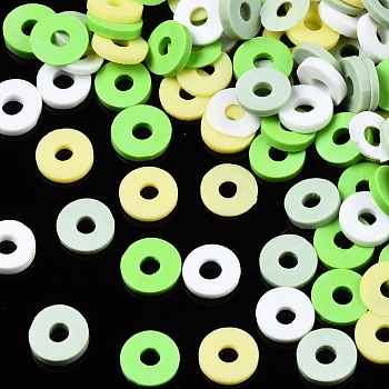 Handmade Polymer Clay Beads, Heishi Beads, for DIY Jewelry Crafts Supplies, Disc/Flat Round, Spring Green, 6x1mm, Hole: 2mm, about 26000pcs/1000g