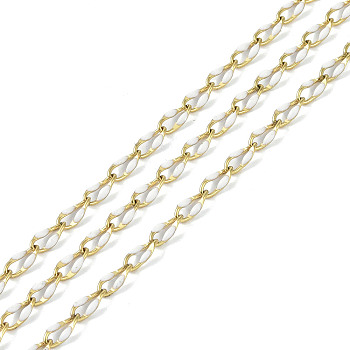 Ion Plating(IP) 304 Stainless Steel Dapped Chains, with Enamel with Spool, Unwelded, White, 8.5x4x1.5mm