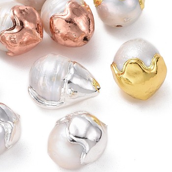 Natural Cultured Freshwater Pearl Beads, with Brass Findings, Oval, Mixed Color, 11.5~14x12~17mm, Hole: 0.8mm