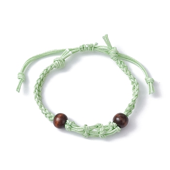 Adjustable Braided Waxed Cotton Macrame Pouch Bracelet Making, Interchangeable Empty Stone Holder, with Wood Bead, Pale Green, 1/4 inch(0.65cm), Inner Diameter: 2-1/4~3-5/8 inch(5.8~9.2cm)