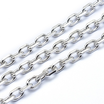 Brass Cable Chains, Diamond Cut Chains, Unwelded, Faceted, Oval, Lead Free & Cadmium Free & Nickel Free, Real Platinum Plated, 8.5x6x2mm