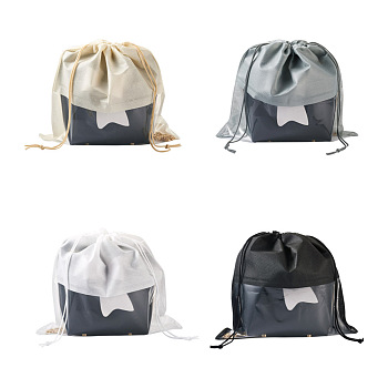 Givenny-EU 8Pcs 4 Colors Blank Non-Woven DIY Craft Drawstring Storage Bags, with Plastic Clear Window, for Gift & Shopping Bags, Mixed Color, 30x30x0.07~0.45cm, 2pcs/color