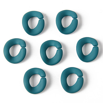 Rubberized Style Acrylic Linking Rings, Quick Link Connectors, For Curb Chains Making, Oval, Teal, 19x16x3mm, Inner Diameter: 10x7mm