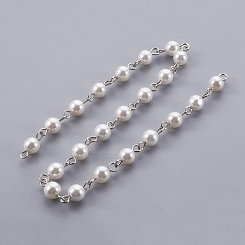 Handmade Shell Pearl Beaded Chains, Unwelded, with Iron Needle, Round, Platinum, 6mm, 39.37 inch, 1m/strand
