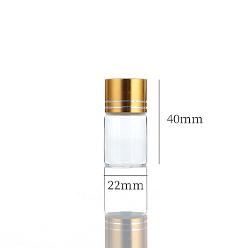 Clear Glass Bottles Bead Containers, Screw Top Bead Storage Tubes with Aluminum Cap, Column, Golden, 2.2x4cm, Capacity: 8ml(0.27fl. oz)