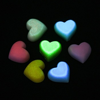 Luminous Resin Cabochons, Heart, Glow in Dark, Mixed Color, 12x13x6.7mm