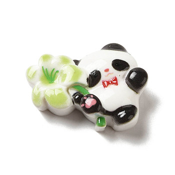 Opaque Resin Decoden Cabochons, Animal with Flower, Panda, 25x32x10.5mm