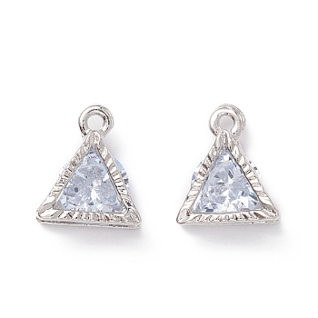 Alloy Clear Cubic Zirconia Charms, Long-Lasting Plated, Triangle, Platinum, 12x10x5mm, Hole: 1.4mm