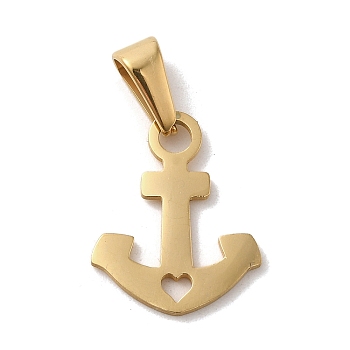 Vacuum Plating 304 Stainless Steel Pendants, Laser Cut, Anchor Charm, Golden, 18x14.5x1mm, Hole: 3x7mm