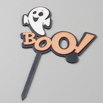 Acrylic Ghost Cake Insert Card Decoration, with Self Adhesive, for Halloween Cake Decoration, Word Boo, Mixed Color, 126x80x1mm
