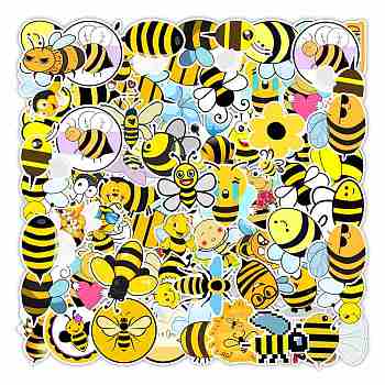 Waterproof PVC Adhesive Sticker Lables, for Suitcase, Skateboard, Refrigerator, Helmet, Mobile Phone Shell, Computer, Cup, Bees Pattern, 50~80x50~80mm, about 50pcs/bag