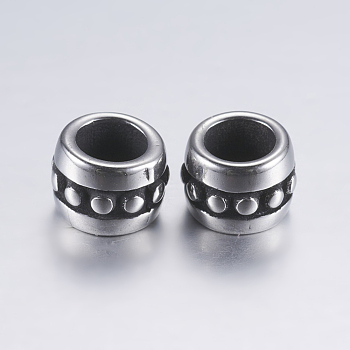 304 Stainless Steel European Beads, Large Hole Beads, Barrel, Antique Silver, 7x5mm, Hole: 4mm