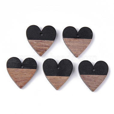 Black Heart Resin+Wood Pendants