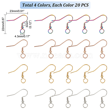 80pcs 4 couleurs 304 crochets de boucle d'oreille en acier inoxydable(STAS-UN0054-22)-3
