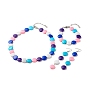 Acrylic Beaded Jewelry Set, Flat Round Beaded Necklace & Bracelet and Long Dangle Earrings for Women, Colorful, 16.33 inch(41.5cm), 7.60 inch(19.3cm), 93mm, Pin: 0.6mm