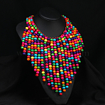 Bohemian Style Round Wood Beaded Multilayer Bib Necklaces for Women, Colorful, 14.17 inch(36cm)(WG93846-09)