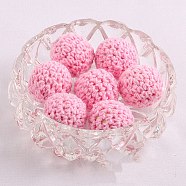 Handmade Woolen Macrame Wooden Pom Pom Ball Beads, for Baby Teether Jewelry Beads DIY Necklace Bracelet, Hot Pink, 16mm(MAKN-PW0001-047D)