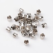 Iron Bead Caps, Flower, 4-Petal, Platinum, about 6.5mm in diameter, 7mm thick, hole: 1mm(E015Y)