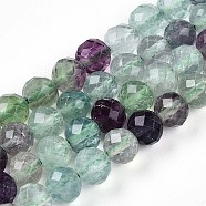 Natural Fluorite Beads Strands, Round with Faceted, 5.6~6.5mm, Hole: 0.8mm, about 32~33pcs/strand, 7.60~7.83''(19.3~19.9cm)(G-S345-6mm-31)