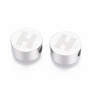 304 Stainless Steel Beads, Flat Round with Letter, Letter.H, 10x4.5mm, Hole: 2mm(X-STAS-I126-02P-H)