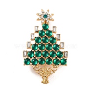 Christmas Tree Alloy Rhinestone Brooches for Backpack Clothes, Green, 70x40x5mm(JEWB-M043-12KCG-03)