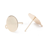 Rack Plating Brass Stud Earring Findings, with Loop and 925 Sterling Silver Pins, Long-Lasting Plated, Flat Round, Real 14K Gold Plated, 14.5x12.5mm, Hole: 1.2mm, Pin: 0.7mm(KK-F829-03A-G)