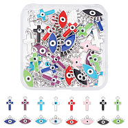 SUPERFINDINGS 64Pcs 16 Style CCB Plastic Enamel Pendants, Cross with Eye & Horse Eye, Mixed Color, 4pcs/style(CCB-FH0001-08)