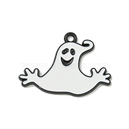 Halloween Theme Alloy Enamel Pendants, Black, Ghost Charm, White, 20x28x1mm, Hole: 1.6mm(ENAM-I060-11E)