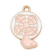 Alloy Enamel Pendants, Light Gold, Cadmium Free & Lead Free, Electric Fan Charm, Pink, 22x15x1.5mm, Hole: 1.8mm(ENAM-A008-11KCG-02)