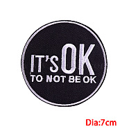 Computerized Embroidery Cloth Iron on/Sew on Patches, Word Pattern Costume Accessories, Round Pattern, 70mm(PATC-PW0002-01B)