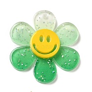 Gradient Color Transparent Acrylic Pendants, with Sequins, Sunflower with Smiling Face Charm, Medium Sea Green, 30x27x4mm, Hole: 1.6mm(OACR-H004-01B)