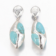 Synthetic Turquoise Dangle Stud Earrings, with Brass Findings, Silver Color Plated, 52mm, Pin: 0.7mm(EJEW-K075-F01)