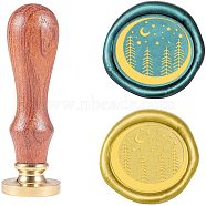 Wax Seal Stamp Set, Sealing Wax Stamp Solid Brass Head,  Wood Handle Retro Brass Stamp Kit Removable, for Envelopes Invitations, Gift Card, Moon Pattern, 83x22mm, Head: 7.5mm, Stamps: 25x14.5mm(AJEW-WH0131-591)