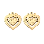 Ion Plating(IP) 304 Stainless Steel Pendants, Heart with Bowknot Charm, Golden, 16x14.5x1.5mm, Hole: 1.4mm(STAS-S140-27G)