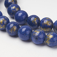 Natural Mashan Jade Beads Strands, with Gold Powder, Dyed, Round, Medium Blue, 6mm, Hole: 1mm, about 62pcs/strand, 16 inch(X-G-P232-01-G-6mm)