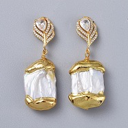 Brass Dangle Stud Earrings, with Pearl Beads, Rhinestone and Ear Nuts, Golden, 46~46.5mm, Pin: 0.8mm(EJEW-E249-30A)