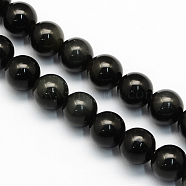 Natural Obsidian Round Beads Strands, Obsidian, 6.5mm, Hole: 1mm, about 63pcs/strand, 15.5 inch(X-G-S156-6mm)