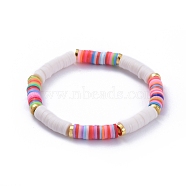 Handmade Polymer Clay Heishi Beads Stretch Bracelets, with Alloy Spacer Beads, Colorful, 2-1/8 inch(5.4cm)(X-BJEW-JB05091-04)