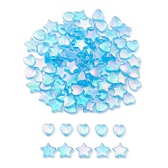 100Pcs 2 Style Eco-Friendly Transparent Acrylic Beads, Heart/Star, Dyed, AB Color, Deep Sky Blue, 8~10x8~10x3~4mm, Hole: 1.5mm, 50pcs/style(TACR-YW0001-86B)