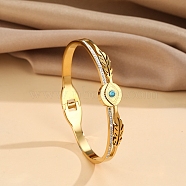 Resin Eye Hinged Bangle with Rhinestone, 304 Stainless Steel Jewelry for Women, Golden, Inner Diameter: 2-3/8x2 inch(6.1x5cm)(BJEW-A135-01G)