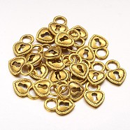 Tibetan Style Alloy Padlock Pendants, Lead Free and Cadmium Free, Heart, Antique Golden Color, about 12mm wide, 17.5mm long, hole: 5.5mm(X-GLF0635Y)