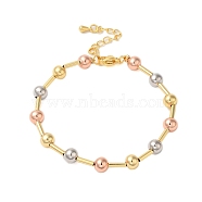 Rack Plating Brass Round & Column Beaded Bracelets, Cadmium Free & Lead Free, Long-Lasting Plated, Mixed Color, 6-7/8 inch(17.5cm)(BJEW-C075-01)