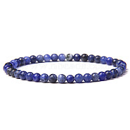 4mm Round Natural Sodalite Beads Bracelet for Men, European and American Retro Simple Versatile Stretch Bracelets, 7-1/2 inch(19cm)(KG3069-26)