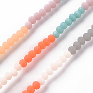 Opaque 7 Colors Frosted Glass Beads Strands, Segmented Multi-color Beads, Faceted Rondelle, Mixed Color, 3x2.5mm, Hole: 0.6mm, about 196~210pcs/strand, 17.32 inch~19.02 inch(44cm~48.3cm)(X-FGLA-T002-02A-A01)