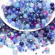 Glass Beads, Round & Starfish & Fish & Rondelle, Mixed Style, Dark Blue, 2~14x2~10x1~8.5mm, Hole: 0.8~1.5mm(GLAA-E040-01I)