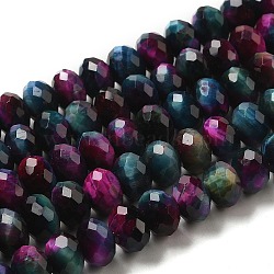 Natural Rainbow Tiger Eye Beads Strands, Dyed, Faceted, Rondelle, Indigo, 10x6mm, Hole: 1.2mm, about 56pcs/strand, 15.35 inch(39cm)(G-NH0002-D01-04)