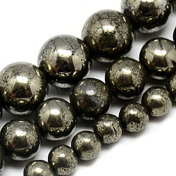 Natural Pyrite Beads Strands, Round, Dark Slate Gray, 4mm, Hole: 1mm, about 100pcs/strand, 16.3 inch(41.4cm)(G-S265-03-4mm)