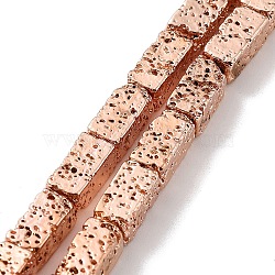 Electroplated Natural Lava Rock Beads Strands, Rectangle, Rose Gold Plated, 8x4x4mm, Hole: 0.9mm, about 49pcs/strand, 15.75''(40cm)(G-H303-A04-RG01)