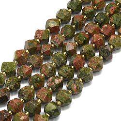 Natural Unakite Beads Strands,Faceted, Octagonal, 9~10.5x9~10.5x7.5~8.5mm, Hole: 1mm, about 36~40pcs/strand, 39~39.5cm(G-I376-A59-01)